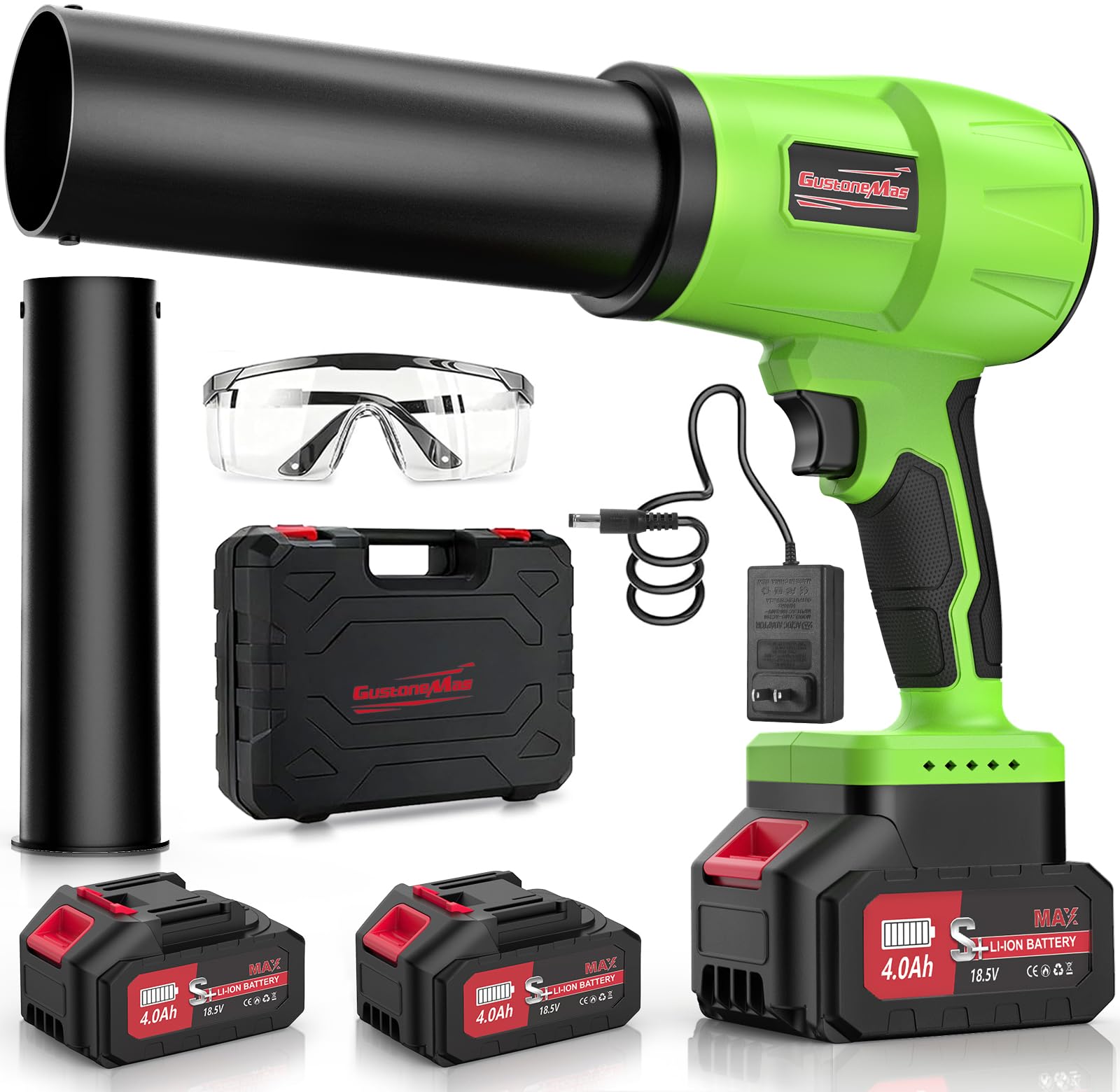 Soplador de hojas sin escobillas inalámbrico, 980,000 RPM, con 2 baterías y cargador, velocidad ajustable, ligero, soplador turbo eléctrico de mano portátil para limpieza de patio, cuidado del césped