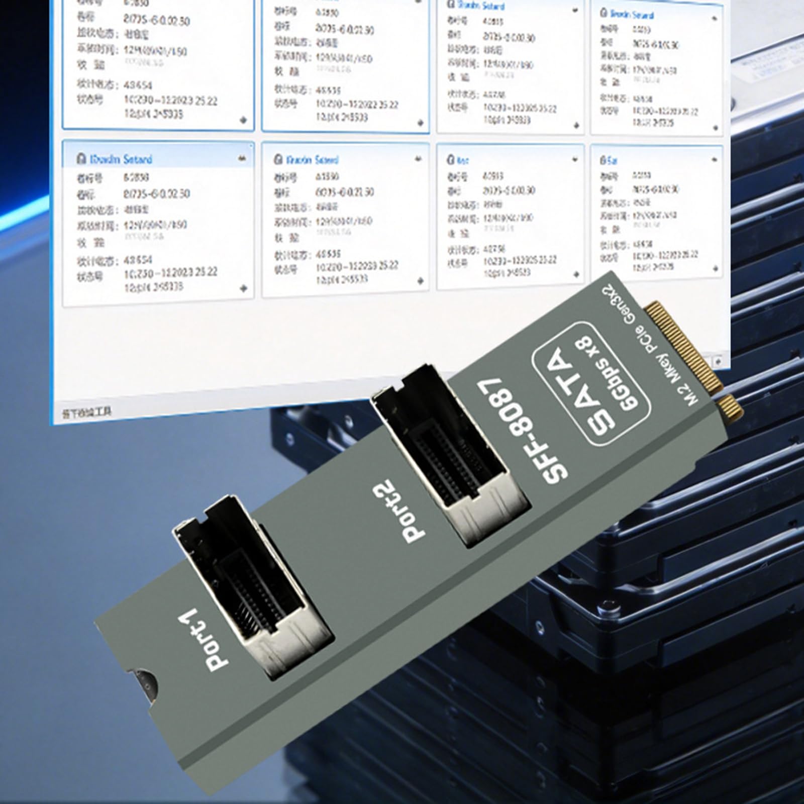 Scheda hardware per archivi multimediali con connettori SFF-8087