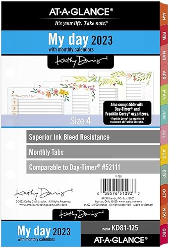 AT-A-GLANCE Recambio de planificador diario y mensual 2023, temporizador de día 52111, 5-12 pulgadas x 8-12 pulgadas, tamaño 4, tamaño de
