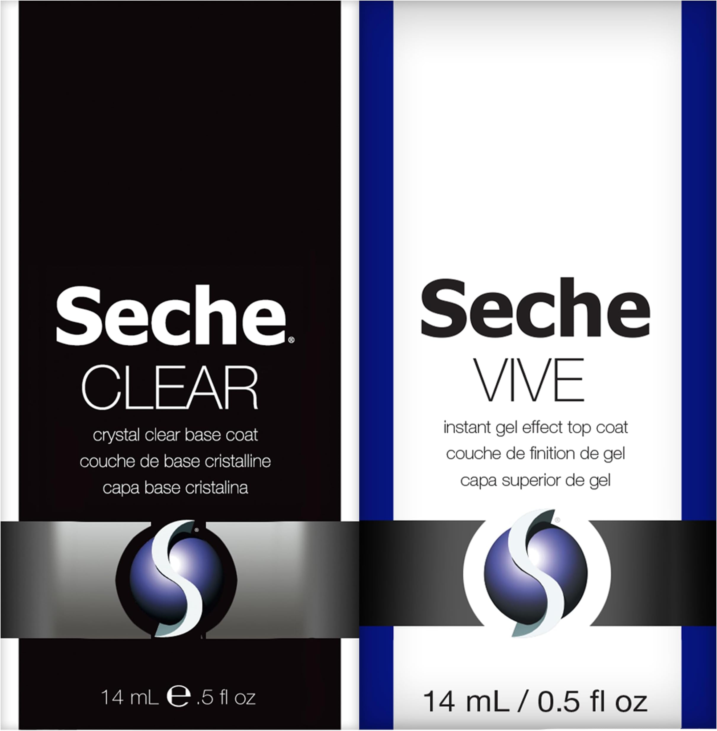 Clear/Vive Base Coat and Gel Top Coat Duo Pack – Nail Strengthening & Long-Lasting High Shine, Top Coat Gel Nail Polish, Manicure Set, 14 mL Each
