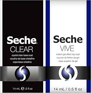Seche Clear/Vive Base Coat and Gel Top Coat Duo Pack – Nail Strengthening & Long-Lasting High Shine, Top Coat Gel Nail Polish, Manicure Set, 14 mL Each