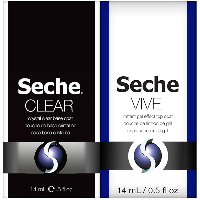 Seche Clear Vive Base Coat and Gel Top Coat Duo Pack Nail Strengthening Long-Lasting High Shine Top Coat