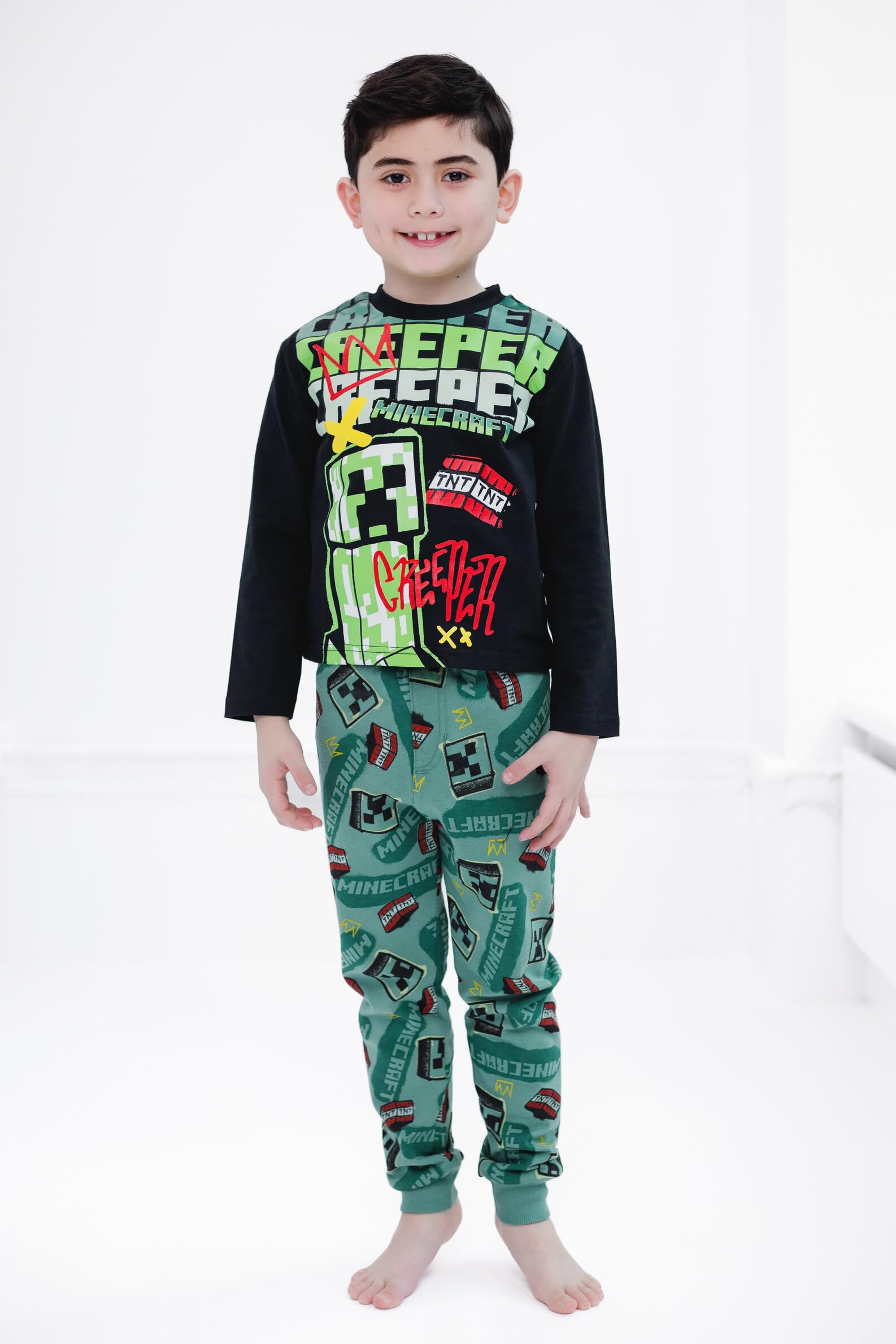 Minecraft T-Shirt und Fleece-Jogginghose, Outfit-Set für kleine Kinder bis große Kinder, Größen 32-46-48