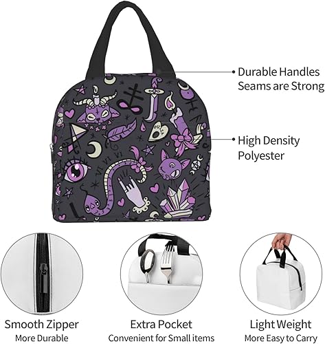 Miniatura 6 de Lonchera mágica gótica espeluznante gris morado negro reutilizable bolsas de comida aisladas contenedor de alimentos para niños niñas hombres