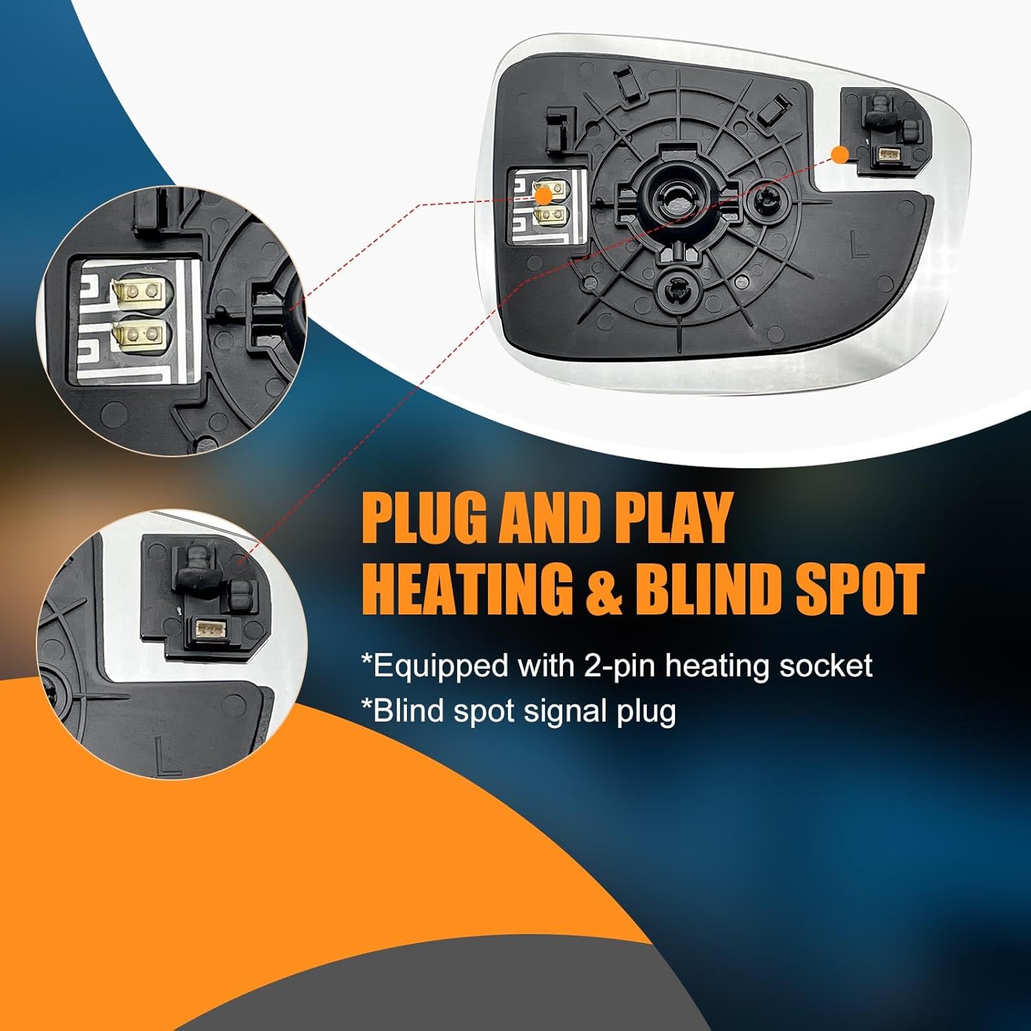 Driver Side Mirror Glass Replacement for MAZDA CX5 2015-2016- Left Side Mirrors With Backing Plate,Power Heated, Blind Spot