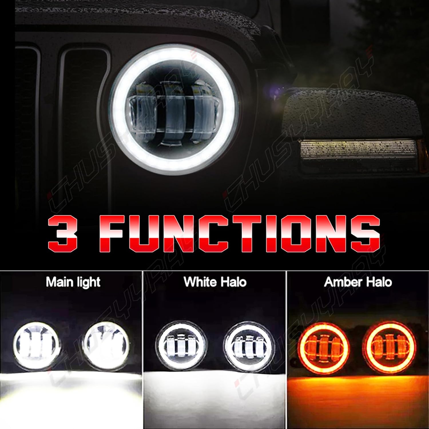 CHUSYYRAY 4 Inch Compatible with Dodge Nitro Fog Lights Assembly 2007 2008 2009 2010 2011, Front Bumper DRL Amber Turn Signal LED Fog Lamps, 6000K IP67 Waterproof, Pack of 2