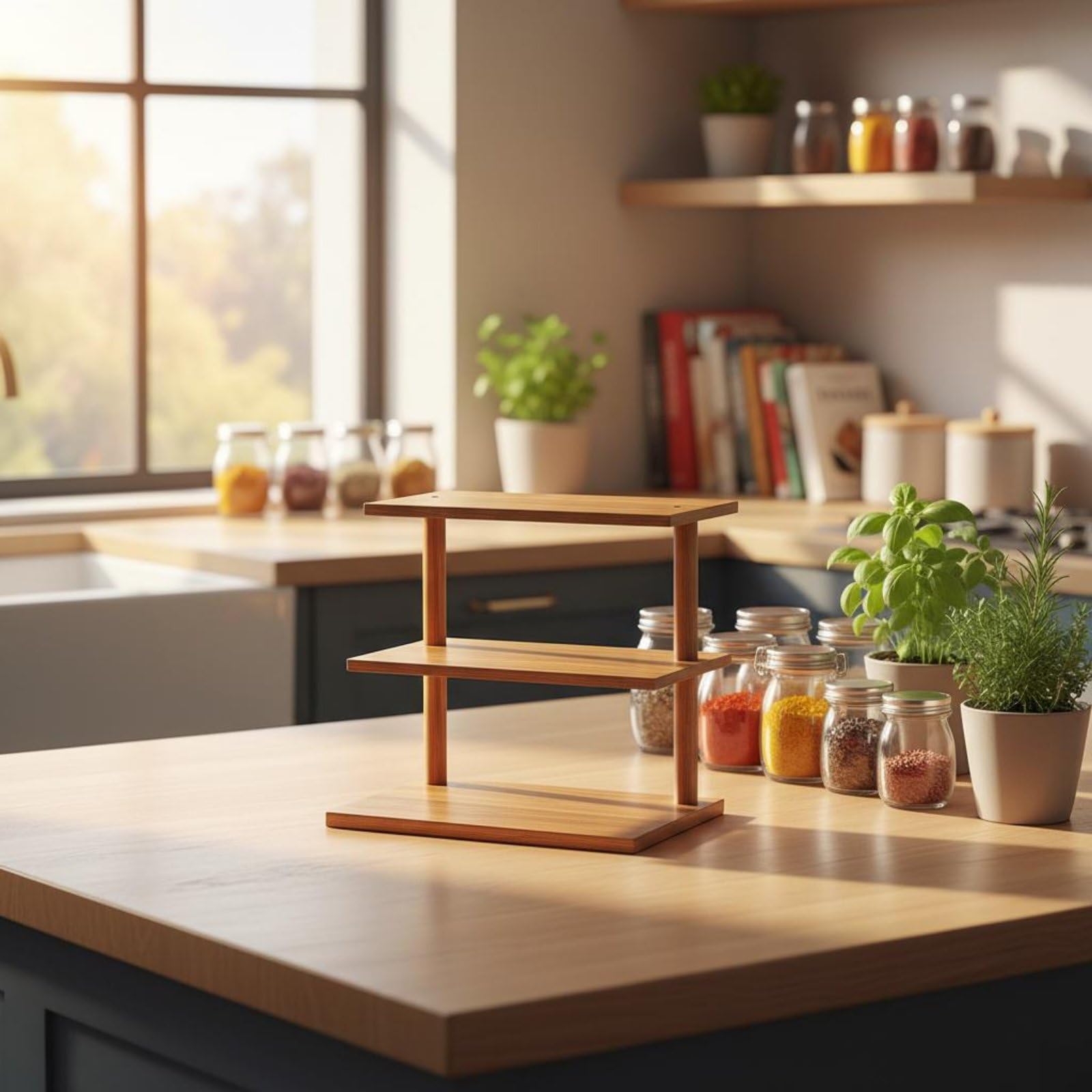 Scaffale da Cucina Mensola Ripiano Supporto in Legno Massello Organizzatore da Tavolo per Dessert E Spezie con Struttura Aperta Adatto per Cucina Pranzo Soggiorno, Grande