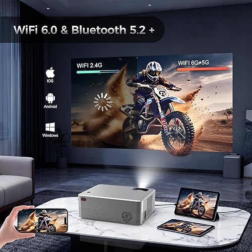 Miniatura 3 de Proyector inteligente con WiFi y Bluetooth, mini proyector nativo de soporte 1080P y 4K/8K, altavoz integrado de 8 W, proyector de película de 400