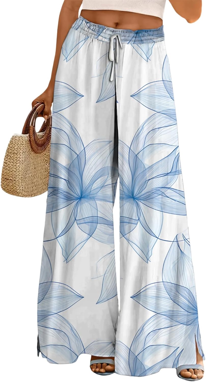 MARSVOVO Pants for Women Trendy Wide Leg Summer Loose Drawstring Ankle Elastic High Waisted Comfort Breathable Trousers