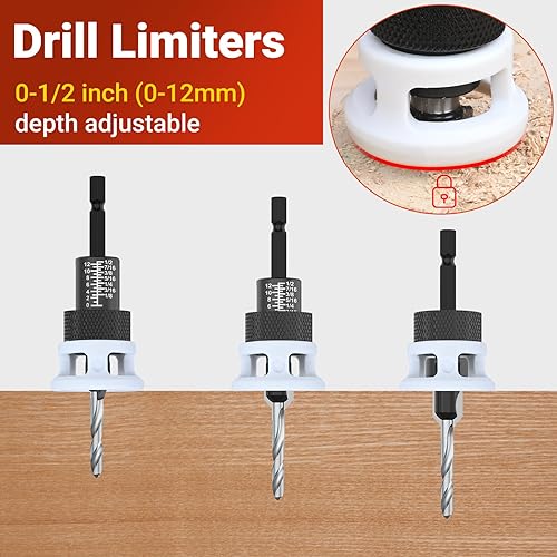 Miniatura 4 de Preciva Juego de brocas avellanadas, broca avellanadora con punta de carburo con tope de baja profundidad de fricción, broca piloto HSS reemplazable