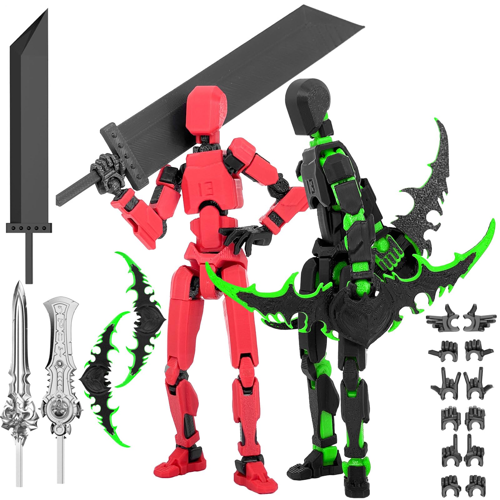 Assembled 2PC Lucky 13 Action Figures, Titan 13 Action Figure, 3D Printed Action Figure Multi-Jointed Movable, Dummy Hand Painted Figure, Desktop Decorations Game Gifts, (Black Green + Red Black)