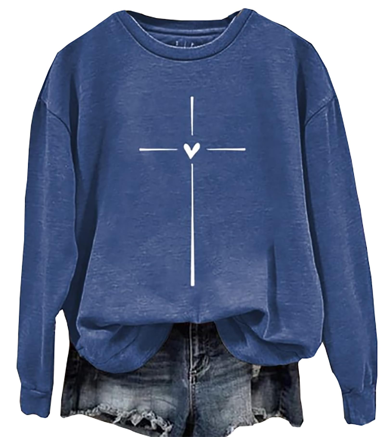 BOMYTAO Christian Faith Sweatshirt Women Christian Cross Printed Long Sleeve Shirt Jesus Religion Inspirational Pullover