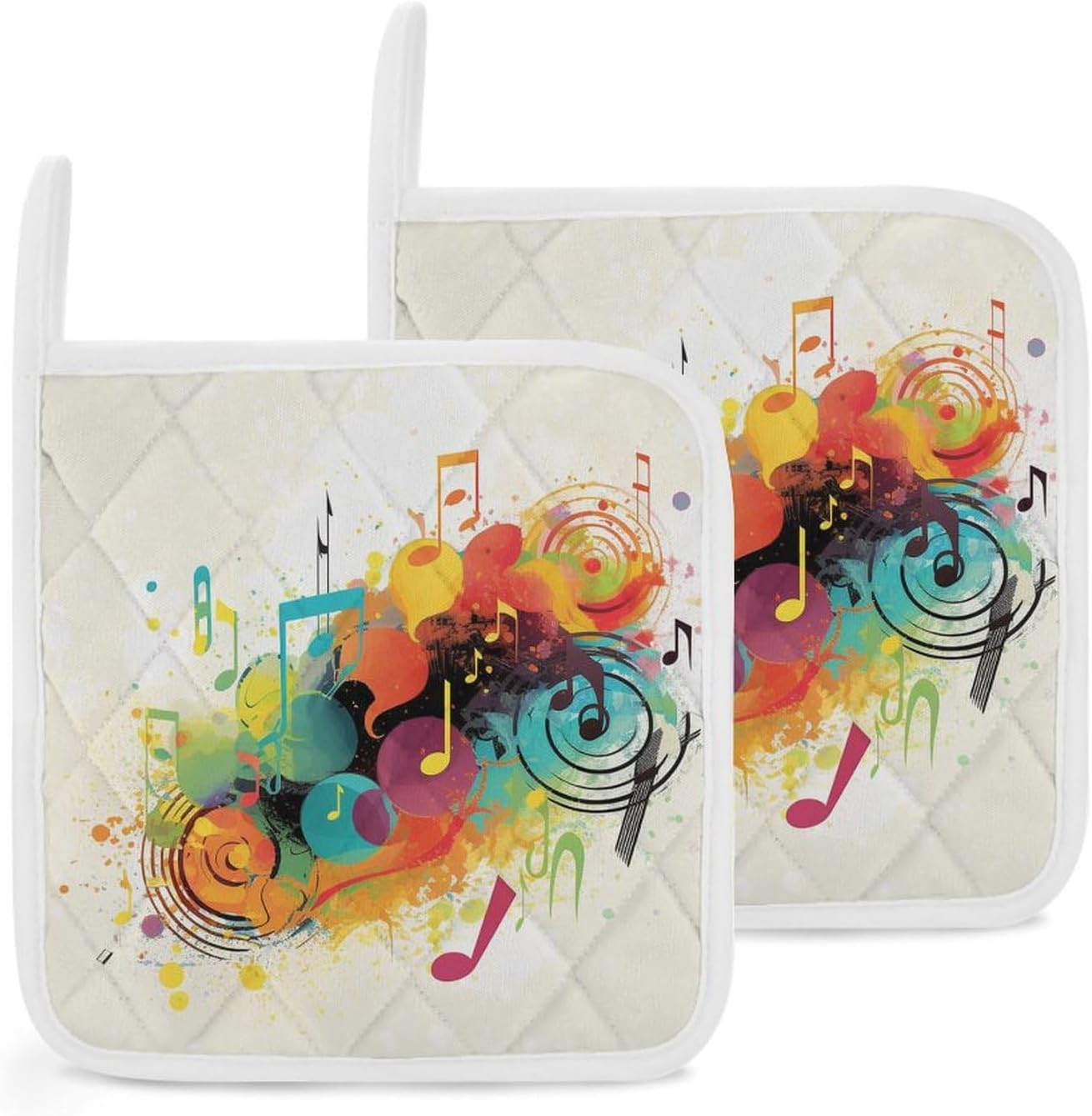 Pot Holder Set of 2 Abstract Music Themed Printed Potholders for Kitchens Heat Resistant & Non Slip Potholders for Kitchen Cooking Baking BBQ