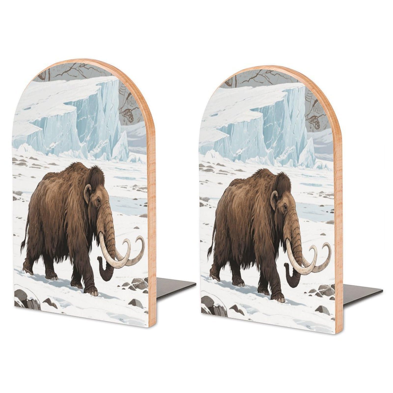 Mammoth Bookend for Shelves Decorative 1 Pair Modern Wood Book End Universal Economy Bookend with Metal Base Heavy Duty Non-Slip Book Organizer for Home Office