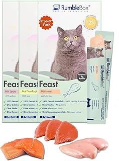 Schleckies mit 70% Fleisch & 1500mg/kg Taurin, getreidefrei & zuckerfrei für Allergiker, Gesunde Leckerlis für Katzen ohne schädliche Zusätze (Ultimate Sparbox 3x75g)