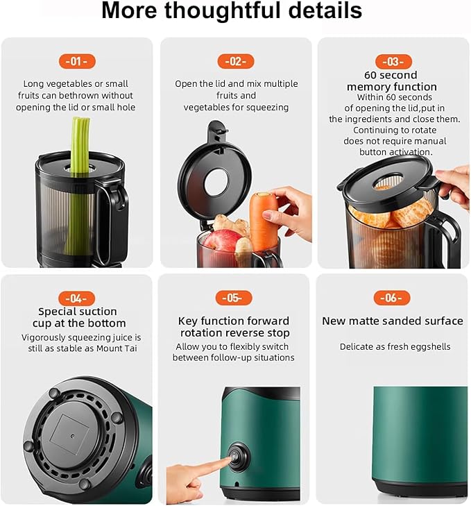 Extractor de Jugos Prensado Frío 300W con Boca Ancha de 13 cm miniatura 5