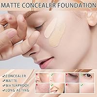 Vista 3 de 2 Pcs Matte Oil Free Concealer Makeup Foundation Cream, Professional Make-up Base Facial Matte Full Coverage Liquid Tattoo Concealer Hide Foundation