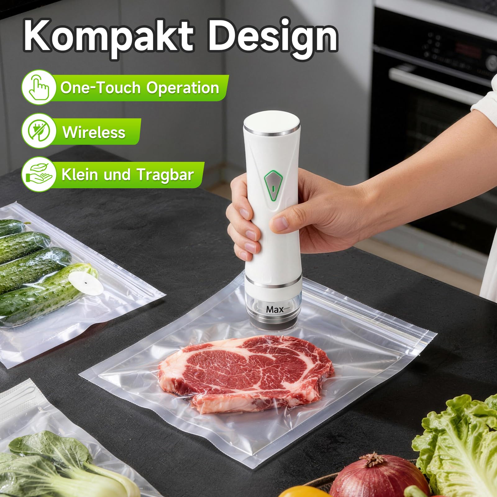 SANLIKE Hand Vakuumiergerät Mini inkl 30 Vakuumierbeutel für Lebensmittel