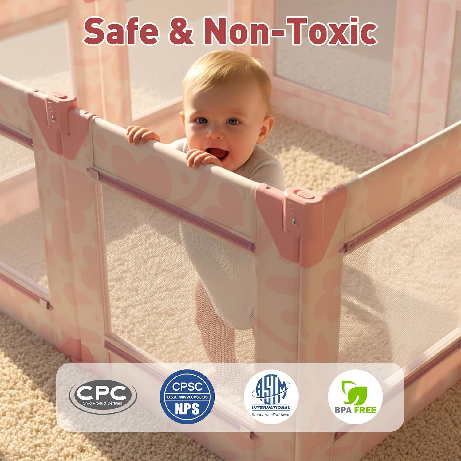 Tiny Marvels Baby Playpen, 50 x 50 in Play Pen for Babies and Toddlers, Foldable Baby Playpen, Play Yard for Infants with Breathable Mesh, Playard with Gate (Pink Floral, Mat not Included)