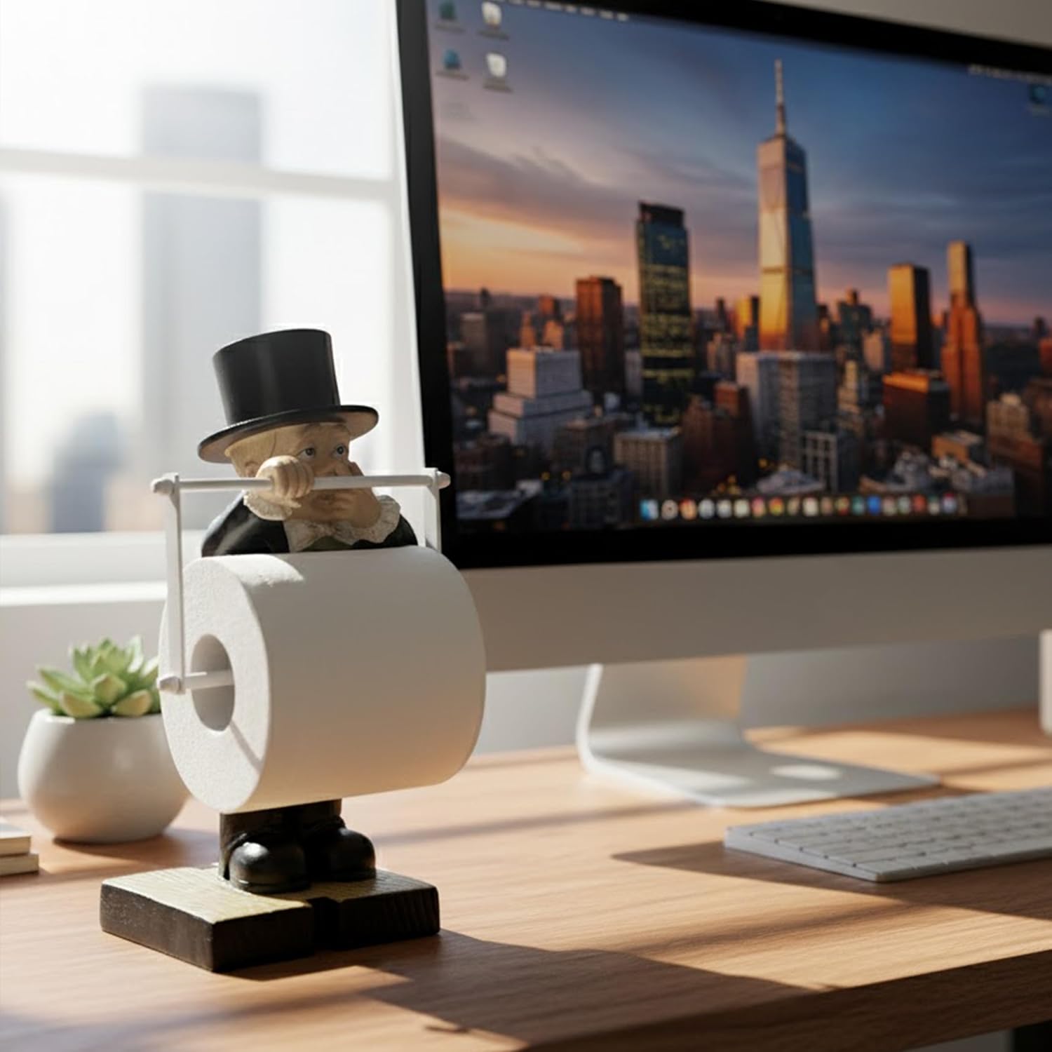 Pottery Toilet Butler Statue – Funny Toilet Paper Holder Stand, Resin Boy Holding Nose Roll Hanger, Gentleman Tissue Paper Towel Dispenser for Shelf, Table, Desk Home Decor, Modern Bathroom Sculptures