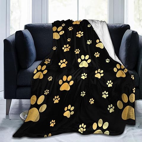 Perinsto Cute Dog Paws Prints Throw Blanket Ultra Soft Warm All Season Golden Animal Footprints Decorative Fleece Blankets for Bed Chair Car Sofa Couch Bedroom 50