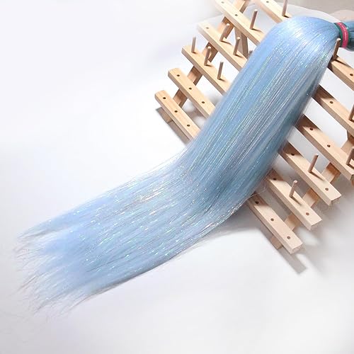 Miniatura 5 de Pelo trenzado preestirado de oropel de mezcla azul bebé, 2 paquetes de extensiones de cabello trenzado preplumado de 18 pulgadas