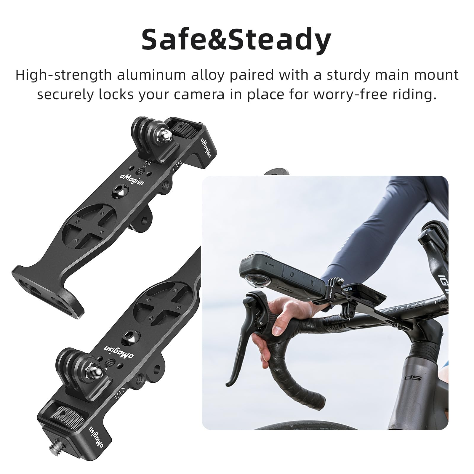Supporto Ciclocomputer per Insta360 Go Ultra/DJI Osmo Action 6 Supporto Action cam Accessori per Insta360 X5 Air/DJI Osmo Nano/GoPro (Manubrio Integrato)