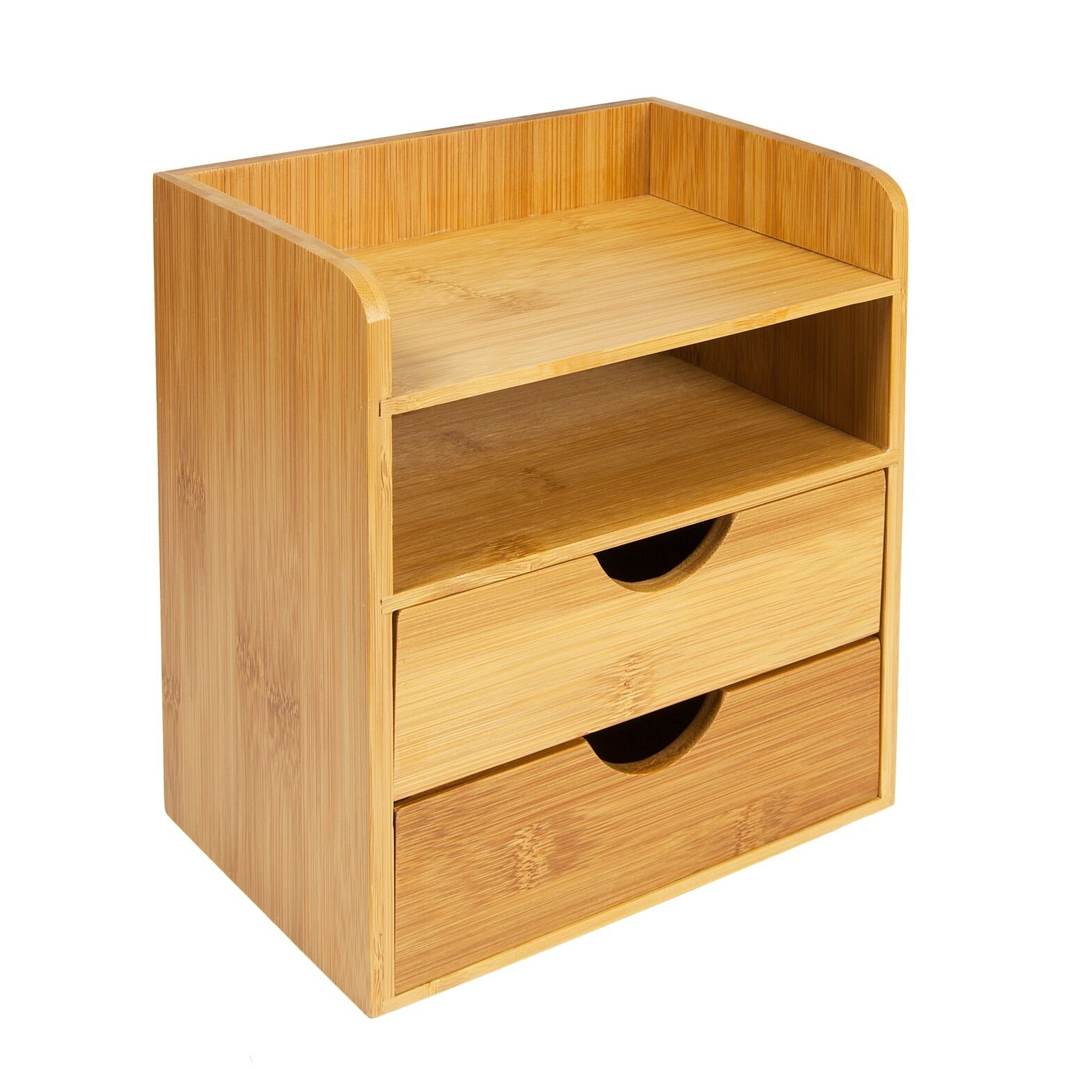 Woodluv Mini Desk Top Storage Organizer 2 Shelf 2 Pull Out