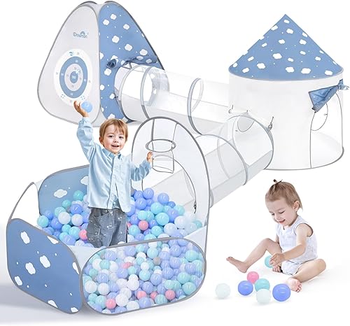 Miniatura 8 de Dreamon Tienda de campaña 5 en 1 para niños con túnel, tienda de campaña desplegable con hoyos de bolas para niños pequeños, túnel plegable para