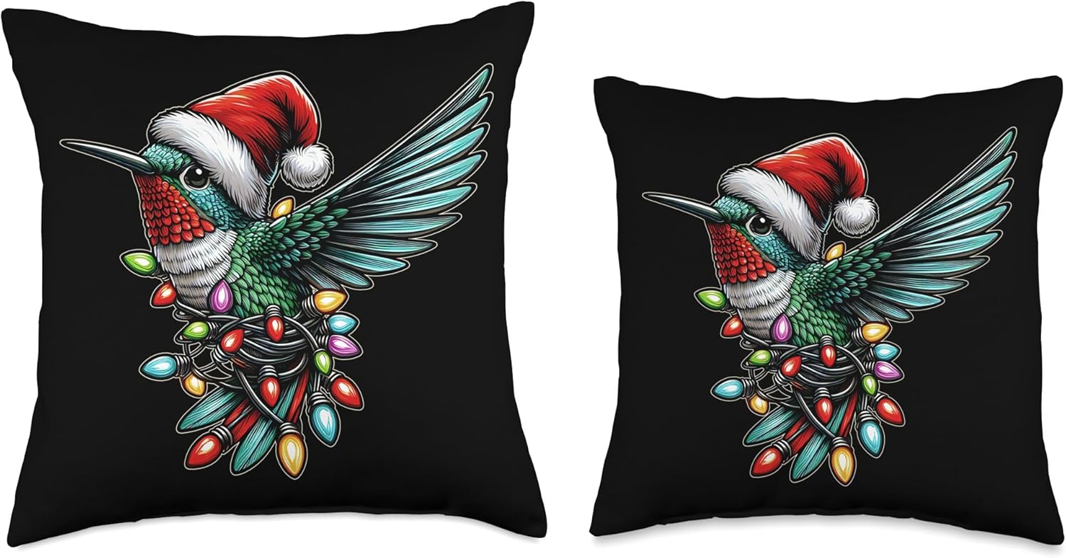 Colorful Hummingbird Christmas Hat Xmas Throw Pillow