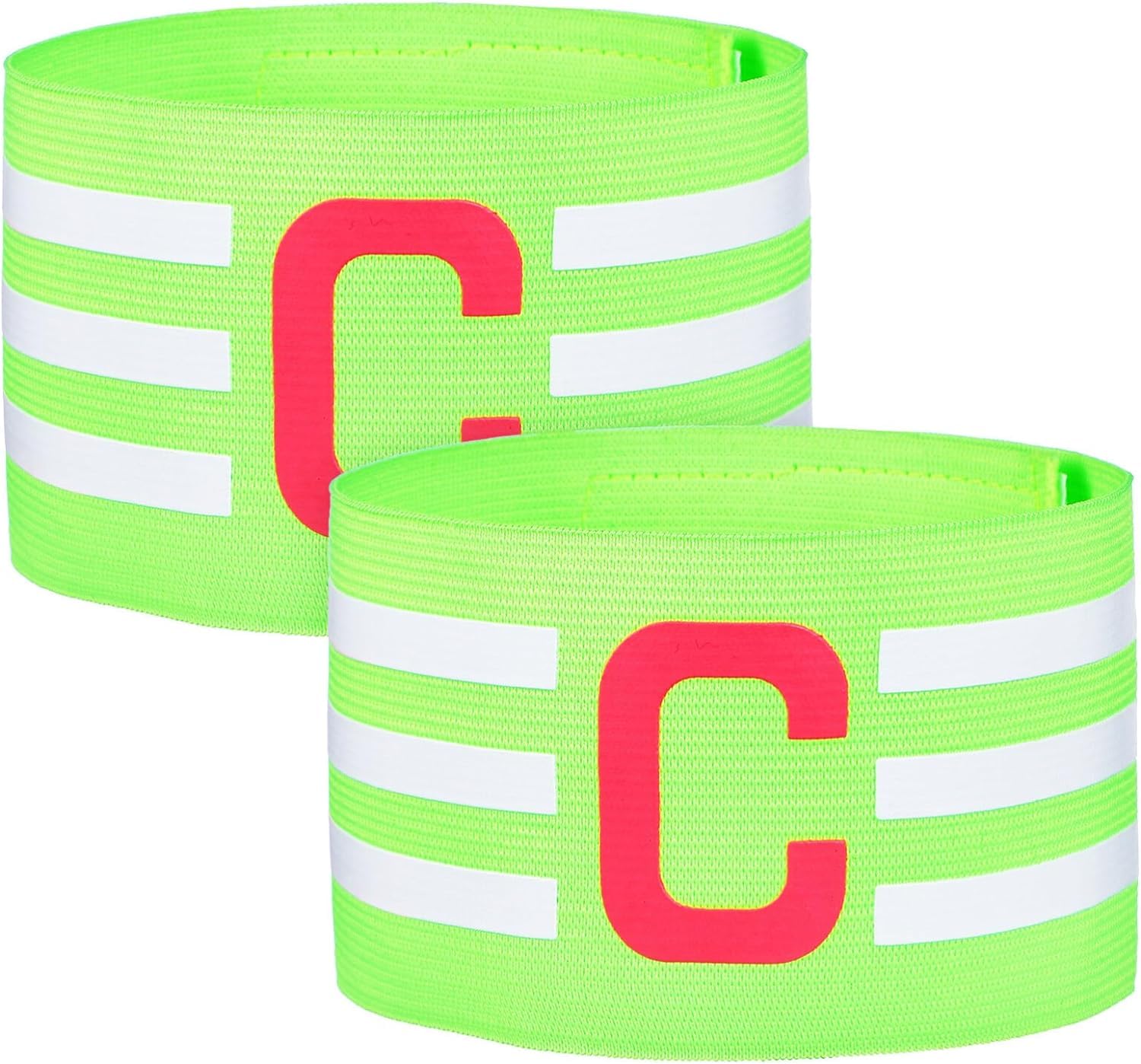 2 Pack Captain C Arm Band, Football Elastic Captain Armband, Soccer Captain Armbands,Adjustable Captains Bands (Green)