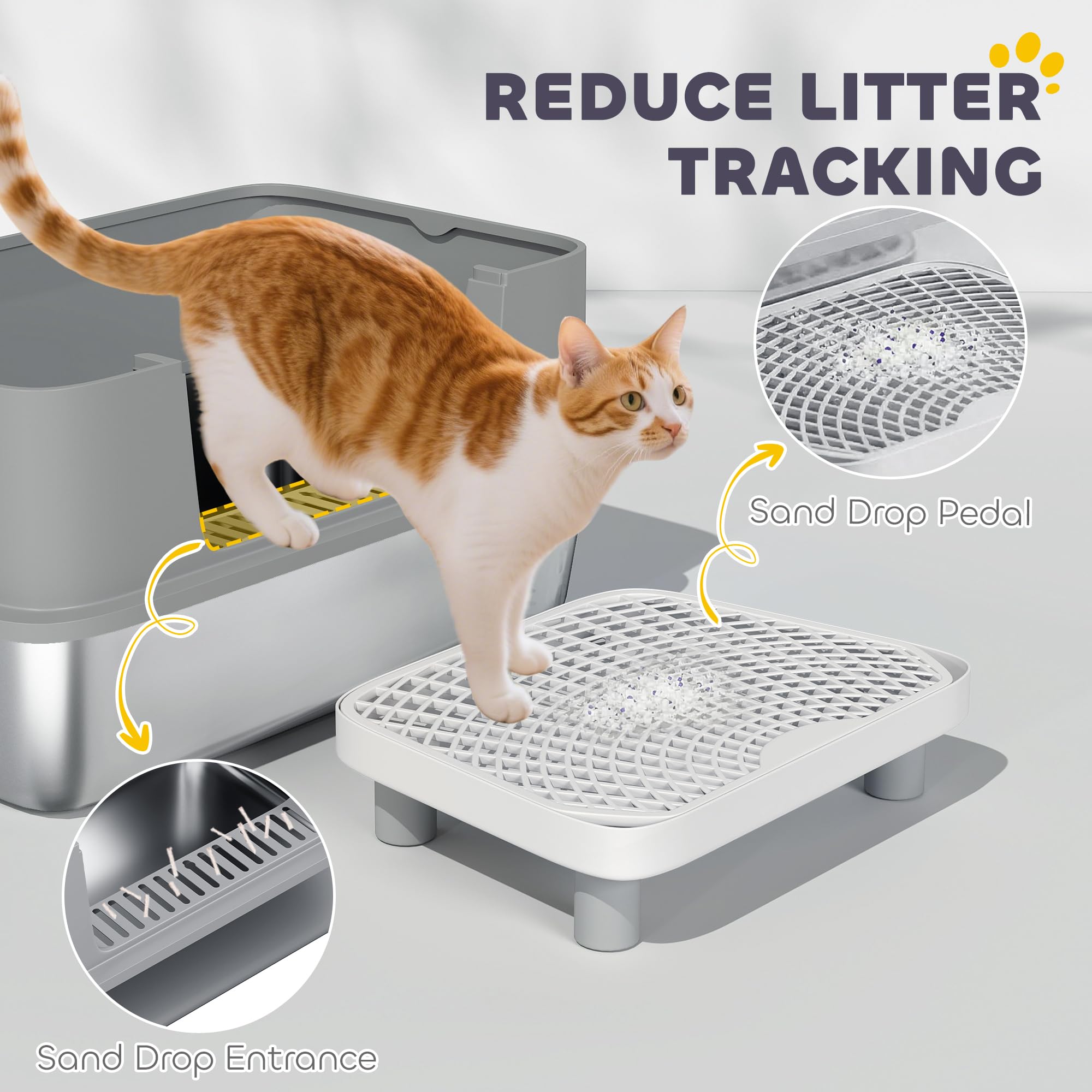 PawHut Stainless Steel Litter Box, Extra Large High Sided Cat Litter Box with Scoop, Pedal, Anti-Urine Leakage, Non-Sticky and Easy Cleaning, Gray - image 5