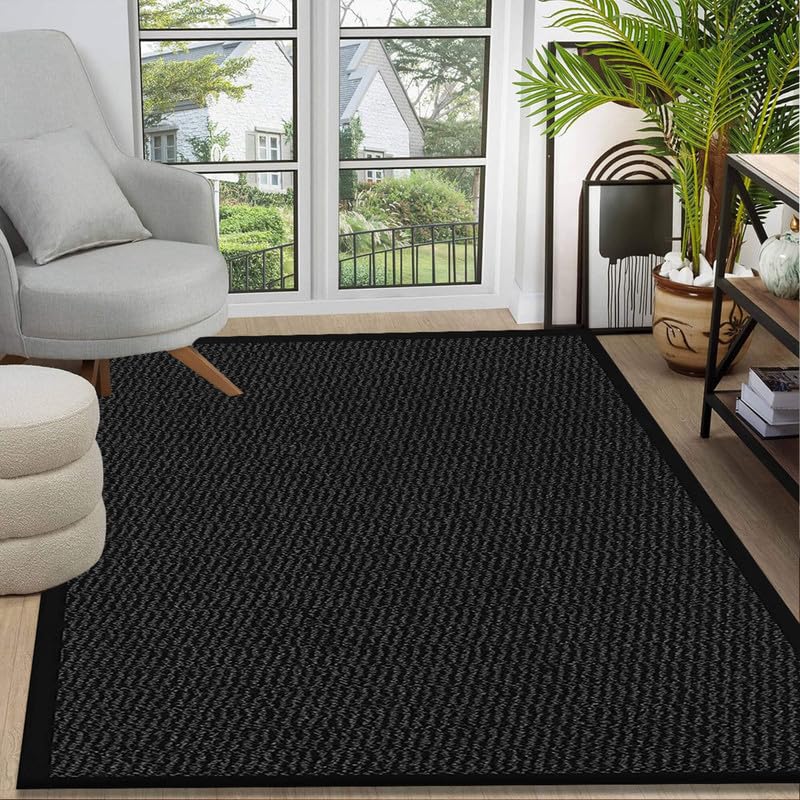 Trendy Realm Sunny Indoor & Outdoor Rug โ Waterproof Anti-Slip Rubber Backed rugs, Large Waterproof Carpet for Outside Floor, Kitchen or Garden - (Black, 120x150 cm) โ image 1