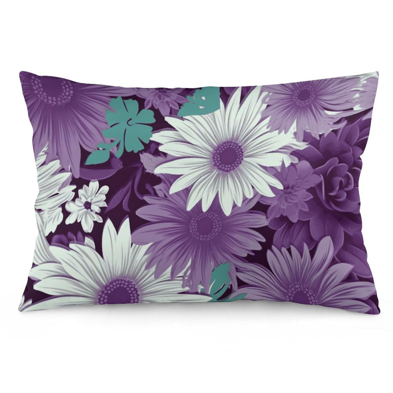 Taies d'oreiller floral violet et blanc en quatre tailles pour lit