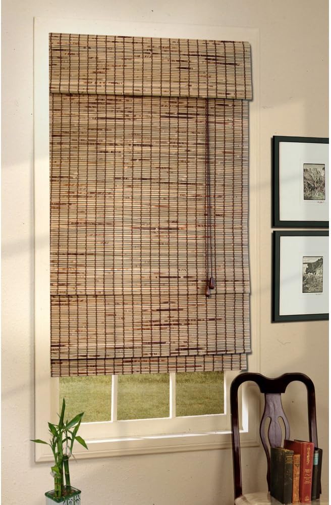 Roman Shade with Valance in Burnt Bamboo Size 48"W x 72"L