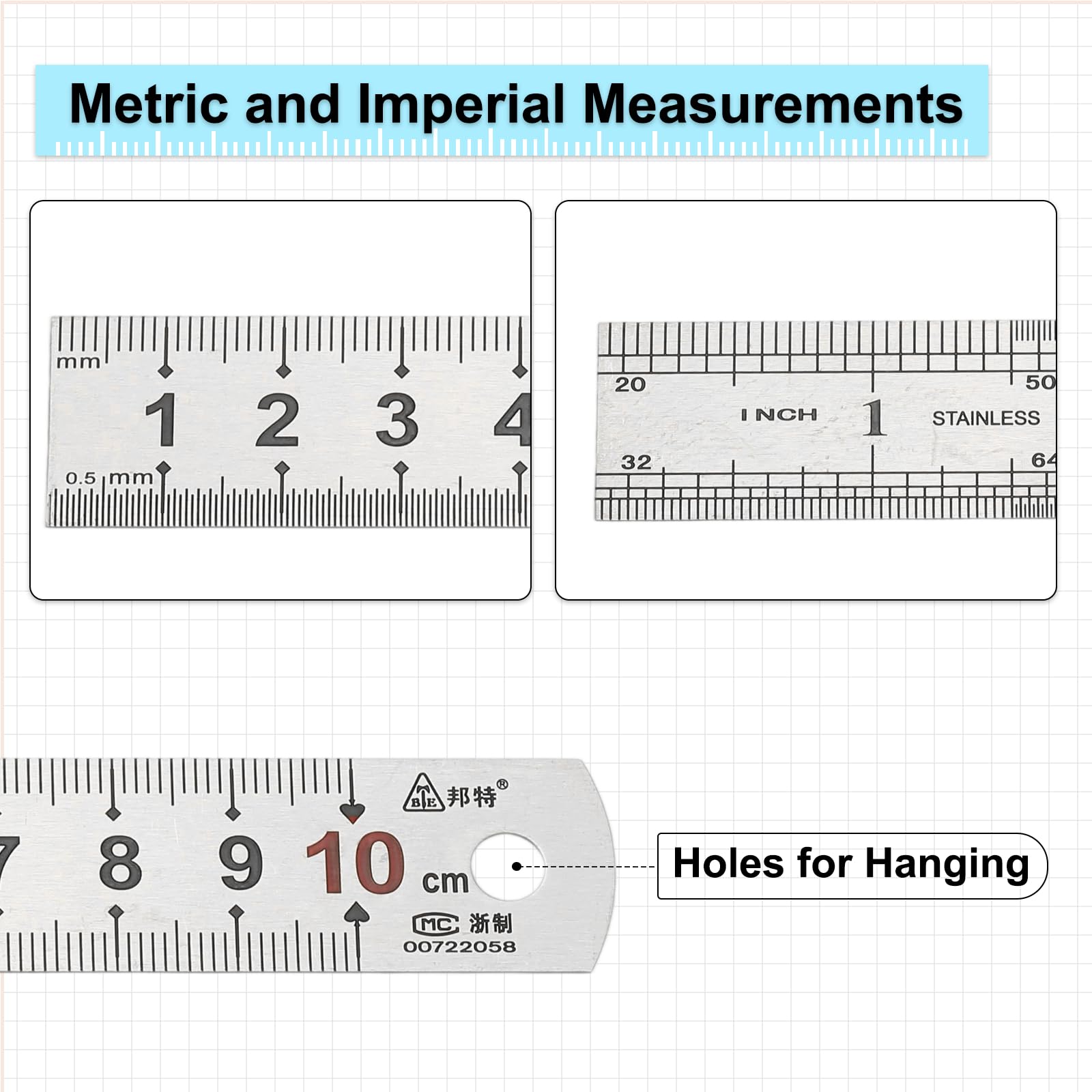 PATIKIL 10cm/4" Metal Straight Ruler - Image 3
