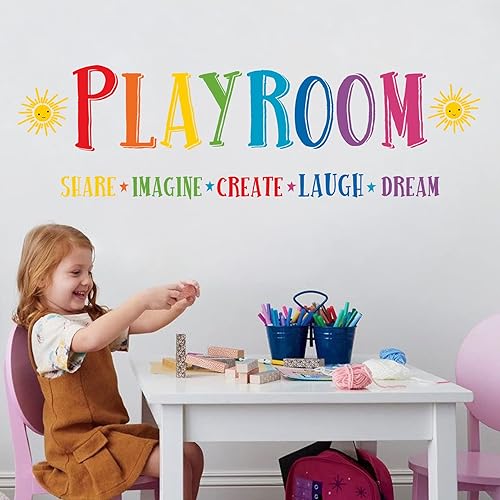 Miniatura 3 de Mfault Calcomanías de pared grandes con reglas de la sala de juegos, la imaginación florece aquí, calcomanías de pared para sala de juegos, aula,