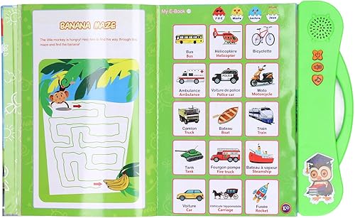 Miniatura 4 de VGEBY Libro de sonido, libro de aprendizaje interactivo para niños inglés francés libro de sonido educativo juguete regalo de cumpleaños (verde)