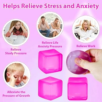 Ice Cube Stress Ball,3.5cm(1.38Inch) Cube Fidget Toys,Squishy Cube for Anxiety Relief Stress Reliever,Stress Relief Toys for Adults Kids Children Teens (Purple)