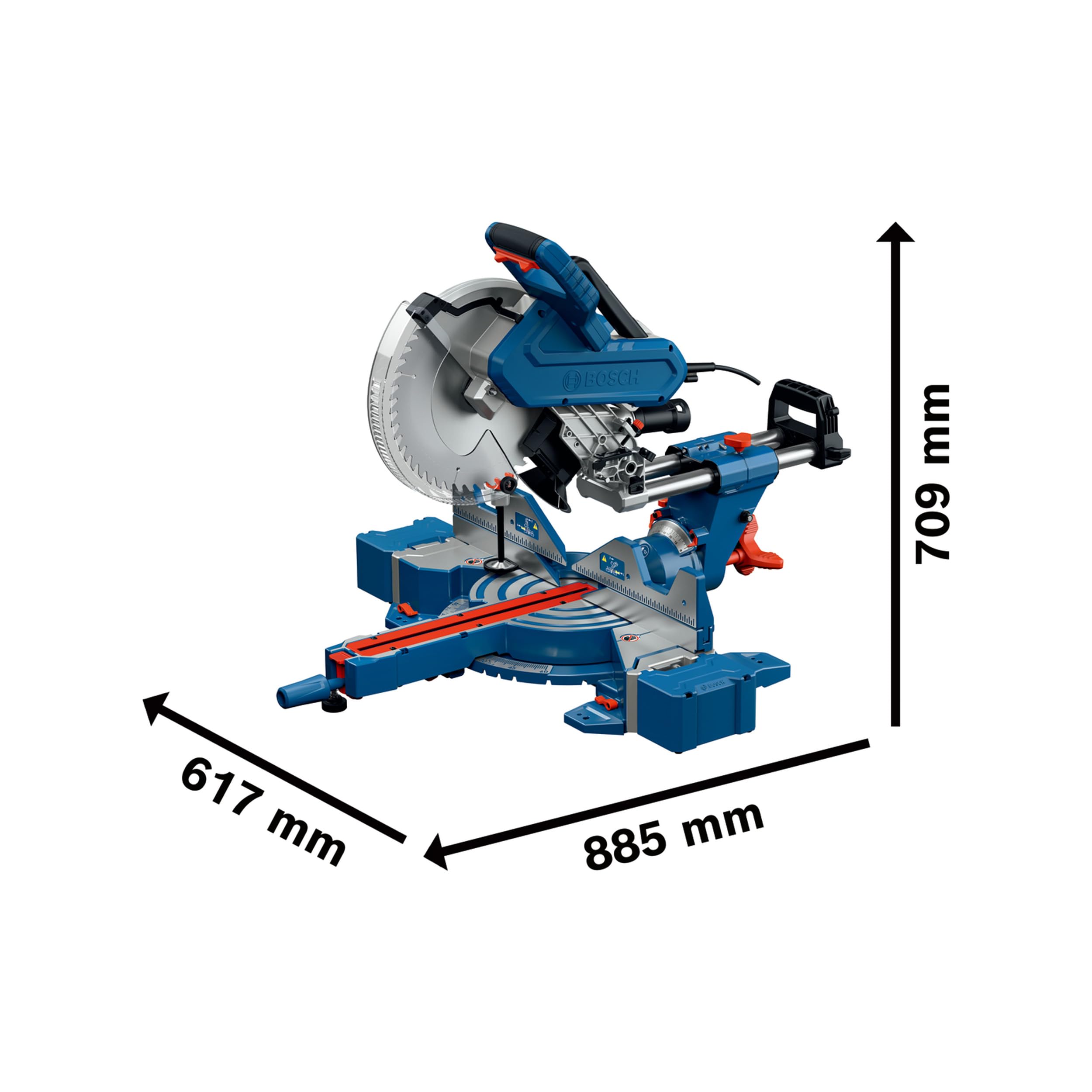 Bosch Professional Troncatrice radiale a filo GCM 340-305 D (incl. righello, morsetto, sacchetto raccoglipolvere, blocco di supporto, lama, chiave)