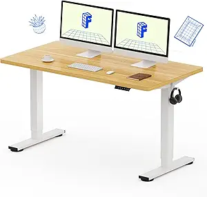 FLEXISPOT EN1 One-Piece Standing Desk 55 x 28 Inch Electric Adjustable Height Desk for Home Office and Computer Workstation (White Frame + 55" Maple Top, 2 Packages)
