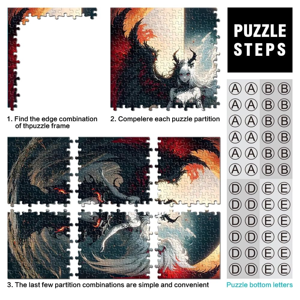 Ange et Diable Gothiques Puzzle 2000 pièces pour Adolescents Jeux Amusants en Famille Décoration d'intérieur et Cadeaux Uniques 70x100cm