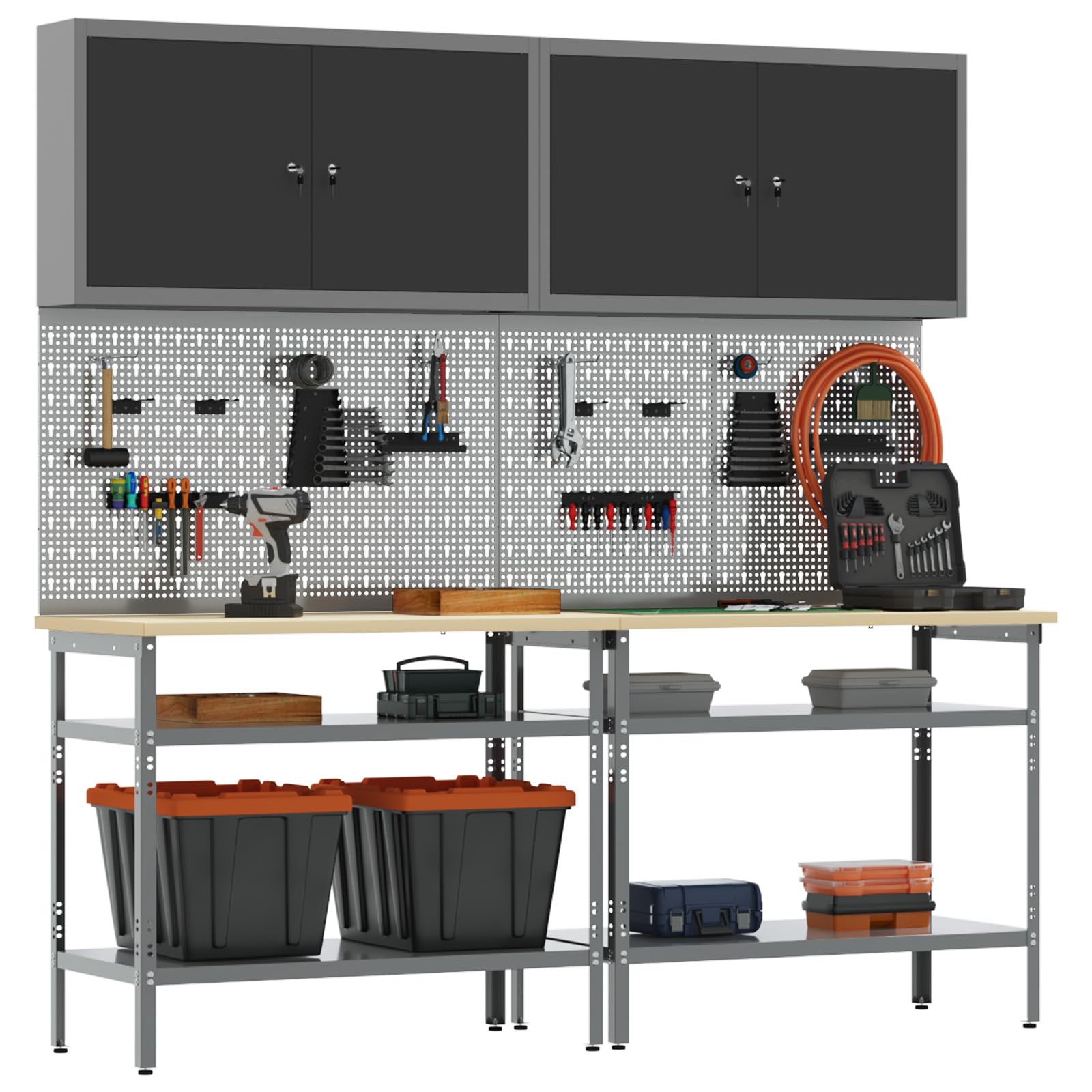 vidaXL 6pc industrial grey steel tool wall panels - organize workshop with sturdy metal frame & easy assembly