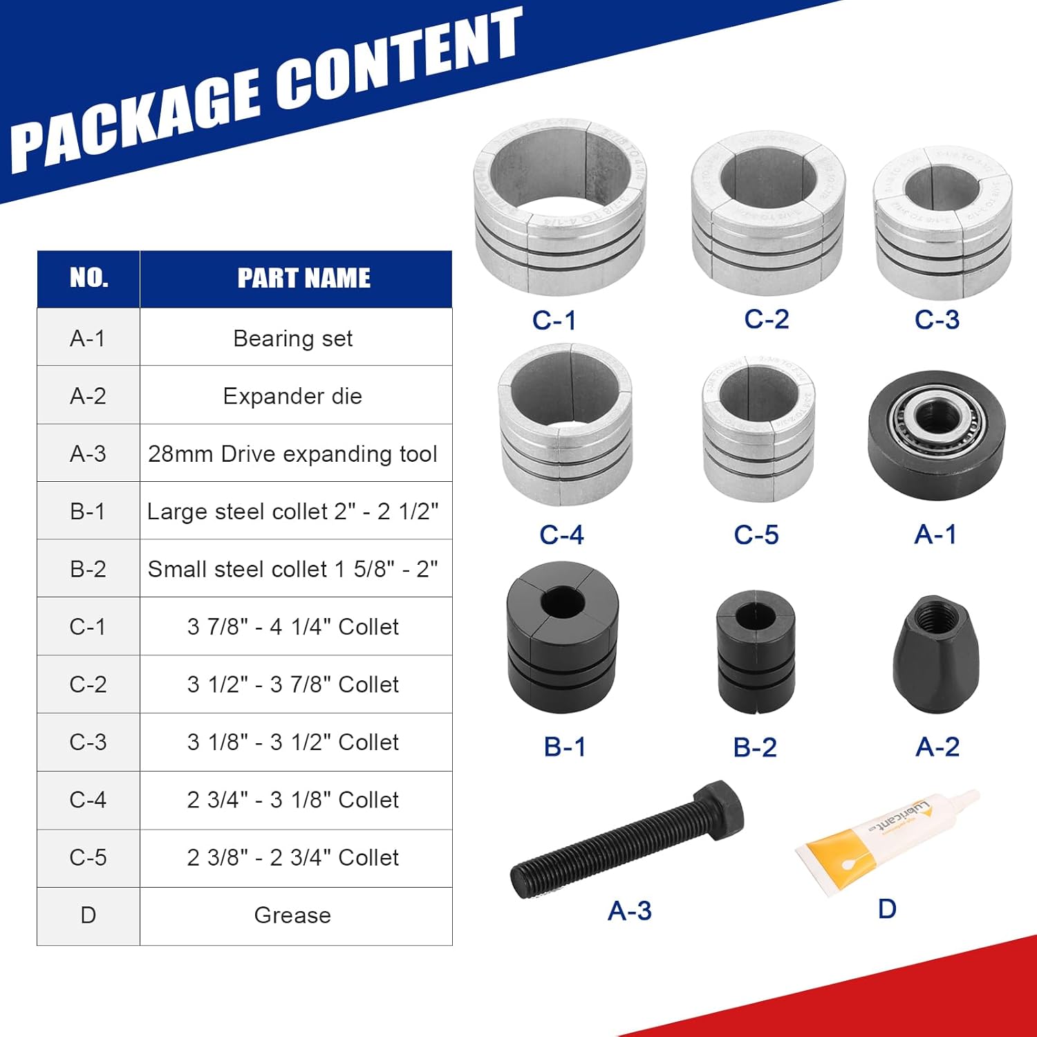 Exhaust Pipe Expander Stretcher Tool Set 1-5/8 to 4-1/4 Inches, 28mm Muffler Pipe Spreader Automotive Car Tool Kit for Tail Pipe Tube with Storage Case