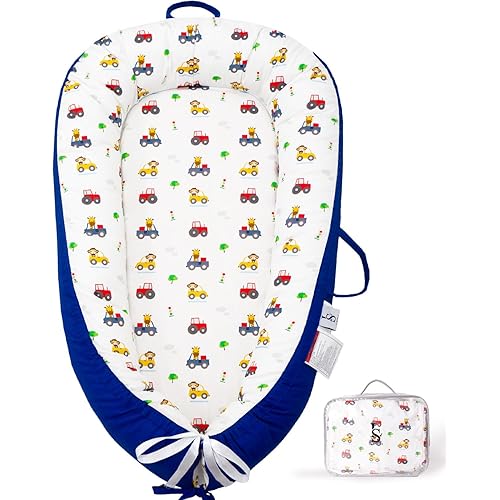Baby Lounger for Newborn 0-24 Months – Breathable & Soft Baby Nest Cotton Cover – Reversible, Lightweight & Portable Infant Lounger for Girl & Boy - Baby Essentials for Home & Travel