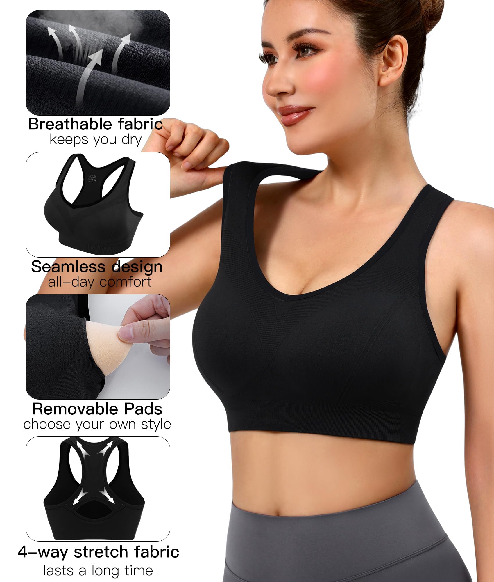 Damen Racerback Sport-BHs High Impact Workout Yoga Gym Fitness BH