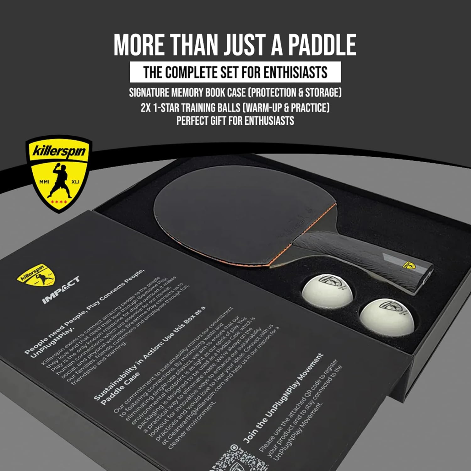 Killerspin Impact Series Table Tennis Paddles - Black/Black Ping Pong Racket, Table Tennis Equipment for Beginners/Intermediates - Ensures Solid Control and Spin