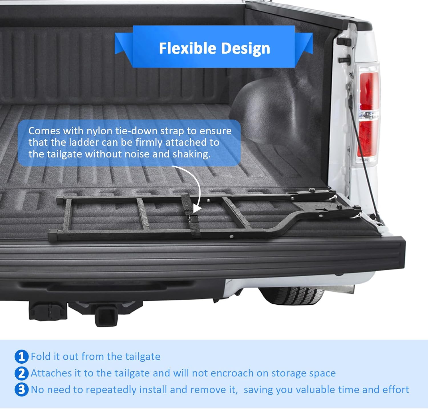 Wsays Universal Trucks Tailgate Ladder，Ladder Foldable & Height Adjustable for Truck Bed Easy Install Durable Steel Omni-Directional Ladder Rack Capacity 300 lbs