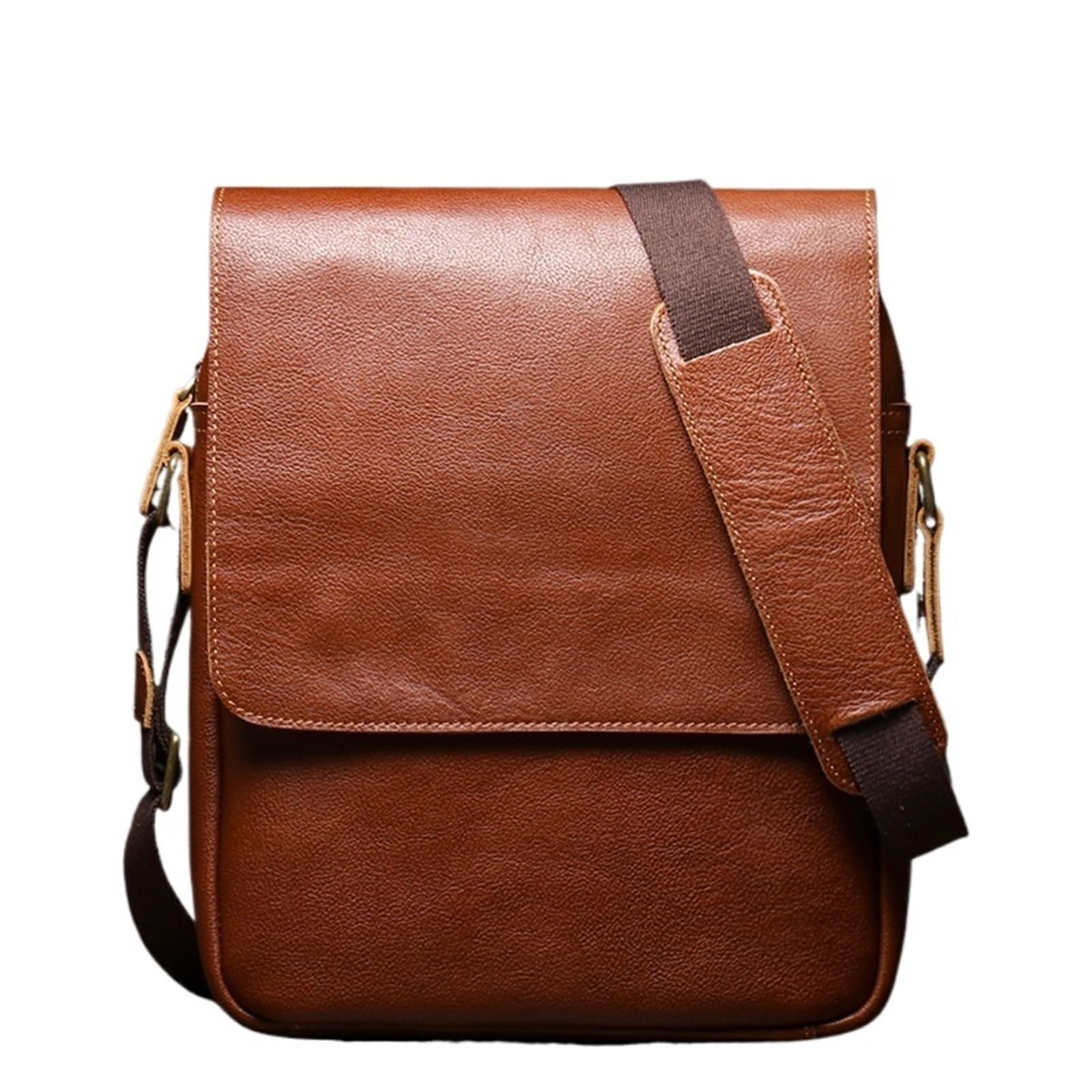 Bolso de hombro cuero genuino for hombre, estilo vintage clásico, con solapa Para Negocio Colegio Trabajo Café