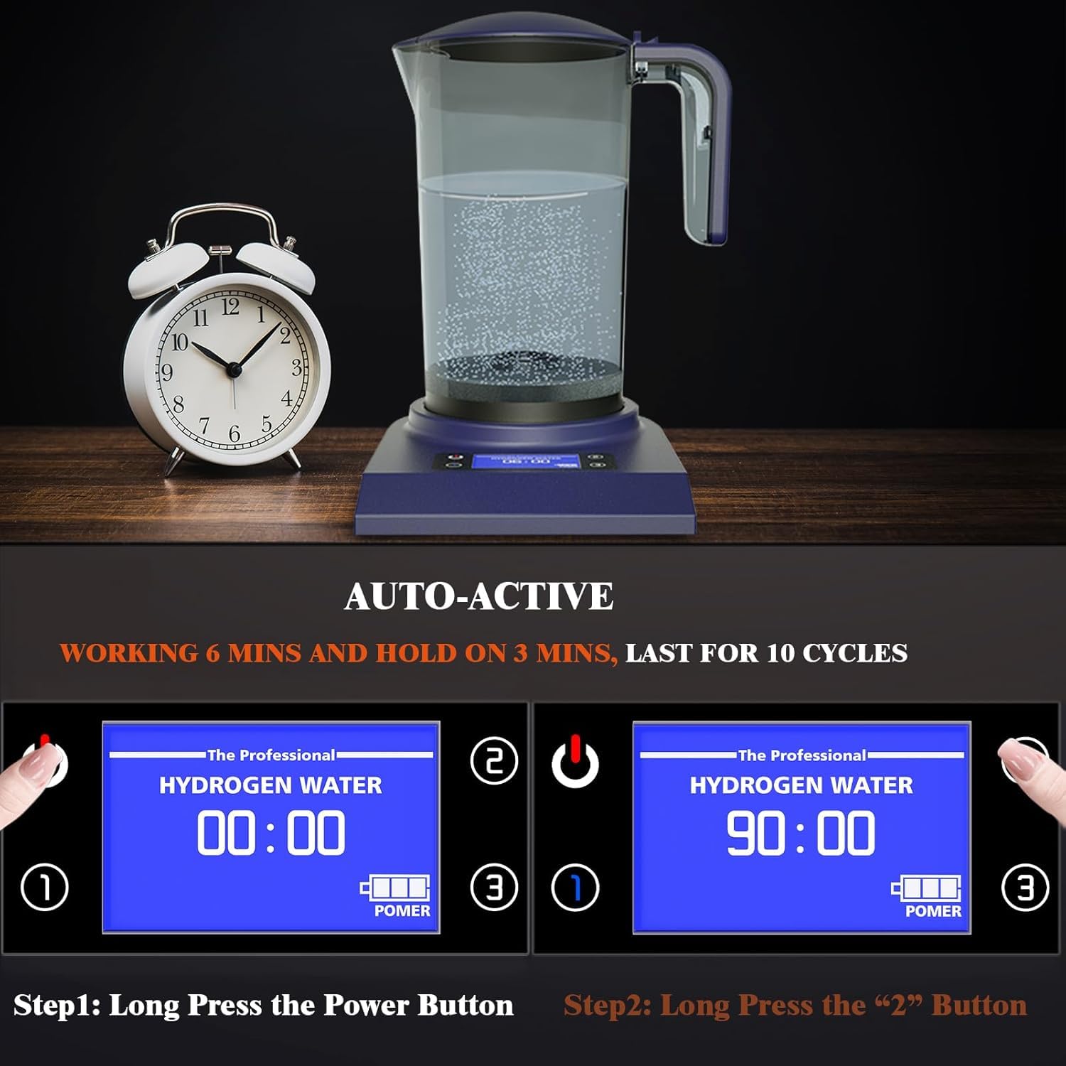 Wasserstoff Wasserflasche Maker Maschine Alkalischer Wasserstoff Wasser Generator mit SPE und PEM Technologie machen Wasserstoff Inhalt bis 800-1200 PPB 2000ML/70Oz (Blau Schwarz)